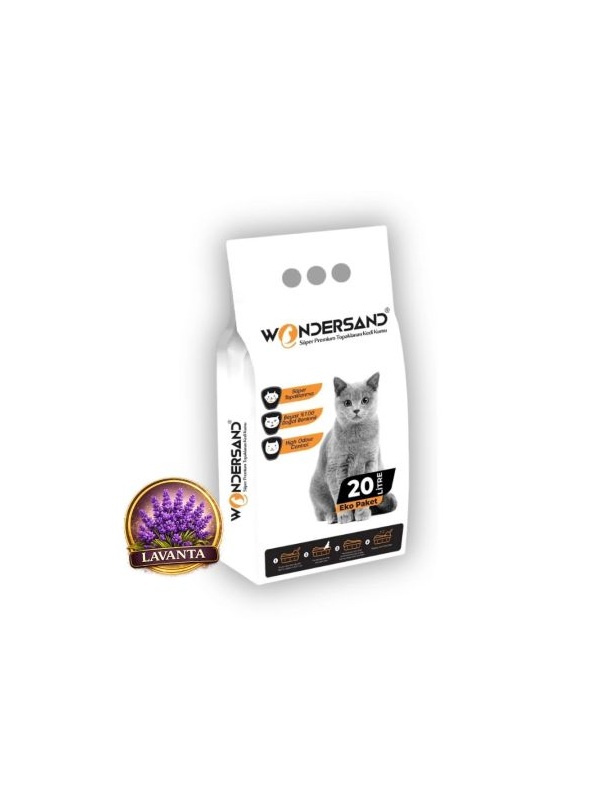 WonderSand Lavanta Kokulu İnce Taneli Süper Topaklanan Premium Beyaz Bentonit Kedi Kumu 20 lt
