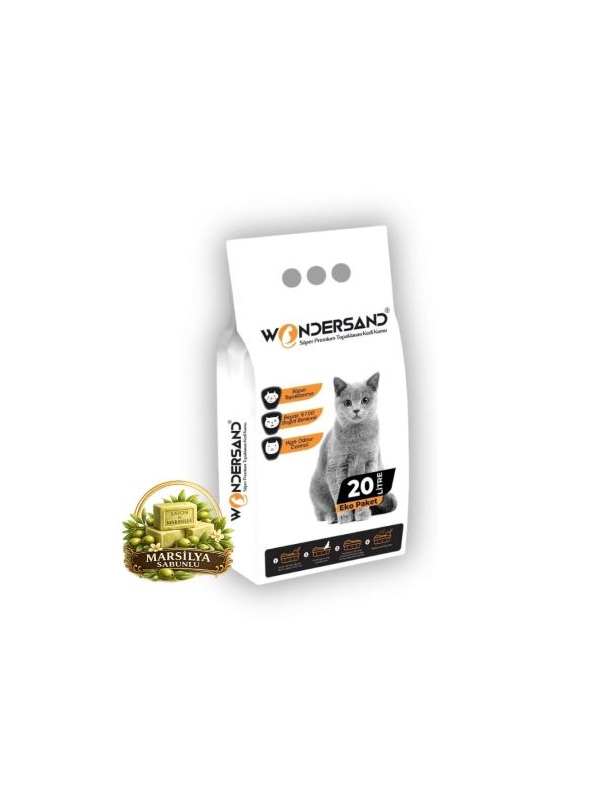 WonderSand Marsilya Sabunu Kokulu İnce Taneli Süper Topaklanan Premium Beyaz Bentonit Kedi Kumu 20 lt