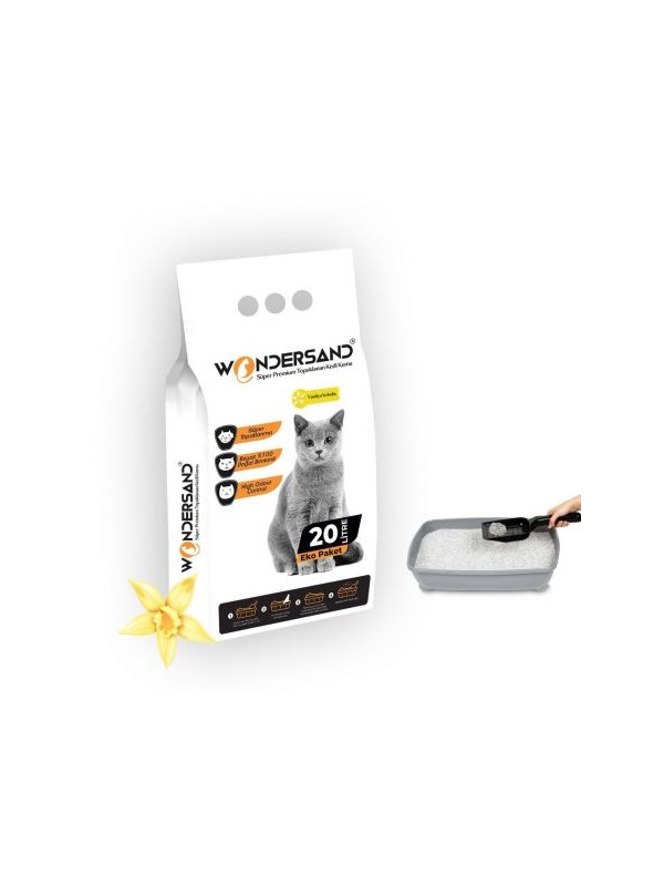 Wondersand 20 Lt Beyaz Bentonit İnce Tane Vanilya Kokulu Süper Topaklanan Premium Kedi Kumu