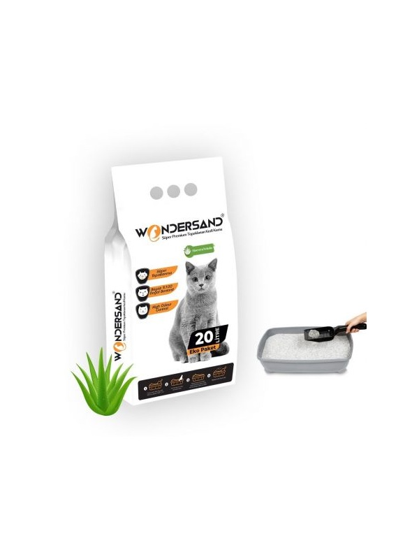 Wondersand 20 Lt Beyaz Bentonit İnce Tane Aloevera Kokulu Süper Topaklanan Premium Kedi Kumu