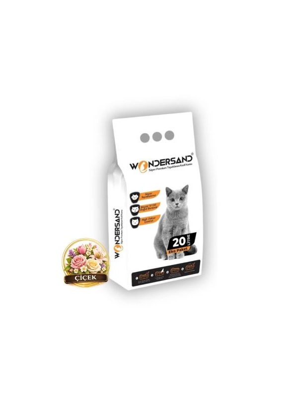 WonderSand Çiçek Kokulu İnce Taneli Süper Topaklanan Premium Beyaz Bentonit Kedi Kumu 20 lt