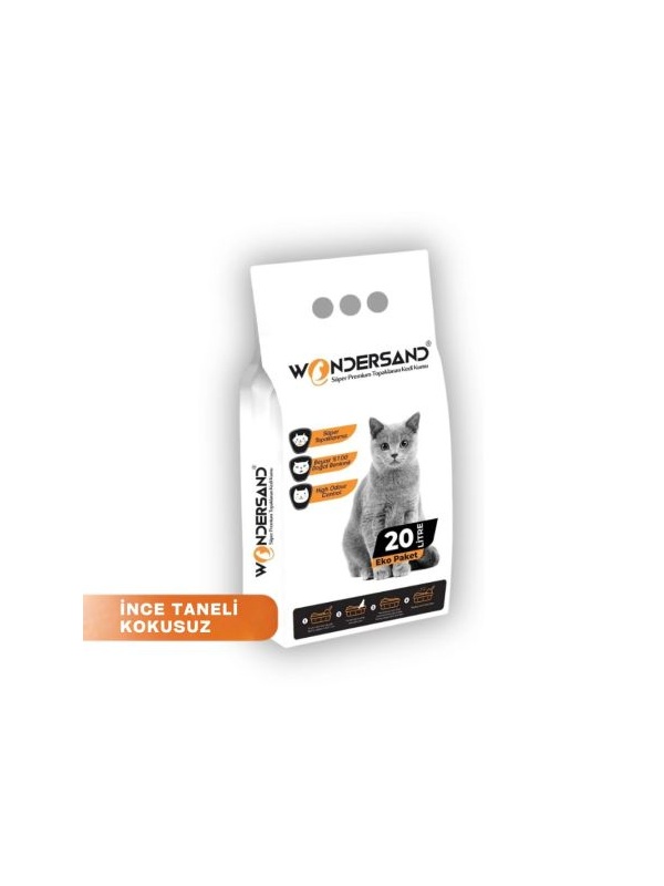 WonderSand Kokusuz İnce Taneli Süper Topaklanan Premium Beyaz Bentonit Kedi Kumu 20 lt