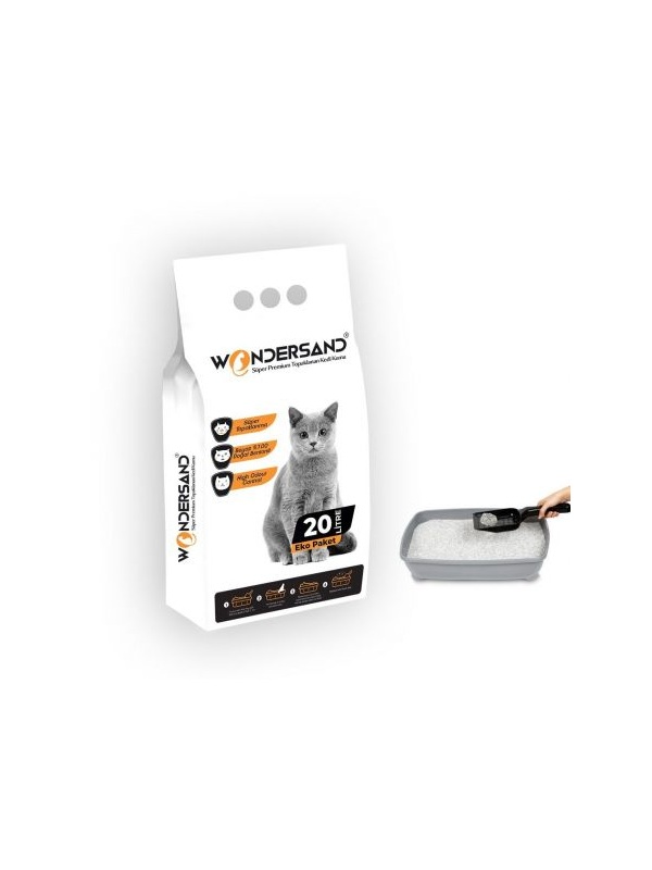 Wondersand 20 Lt Beyaz Bentonit Kokusuz KALIN Tane Kokusuz Süper Topaklanan Premium Kedi Kumu